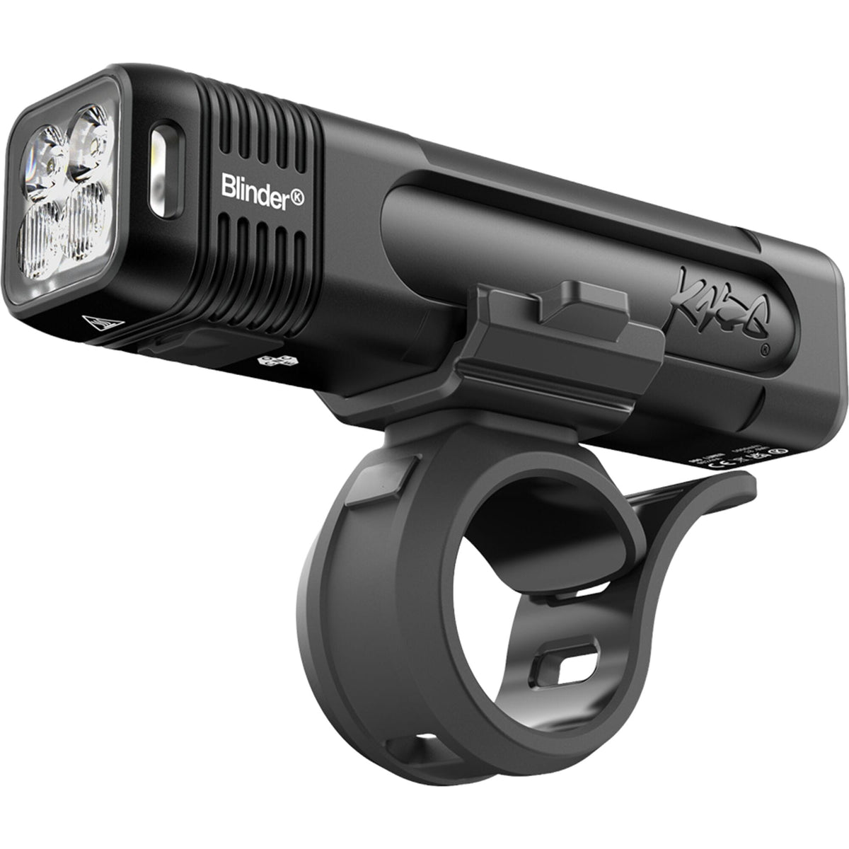 Knog Blinder Pro 700 front bike light showing its compact design, USB-C port, waterproof IP67 rating, and bright LED beam.