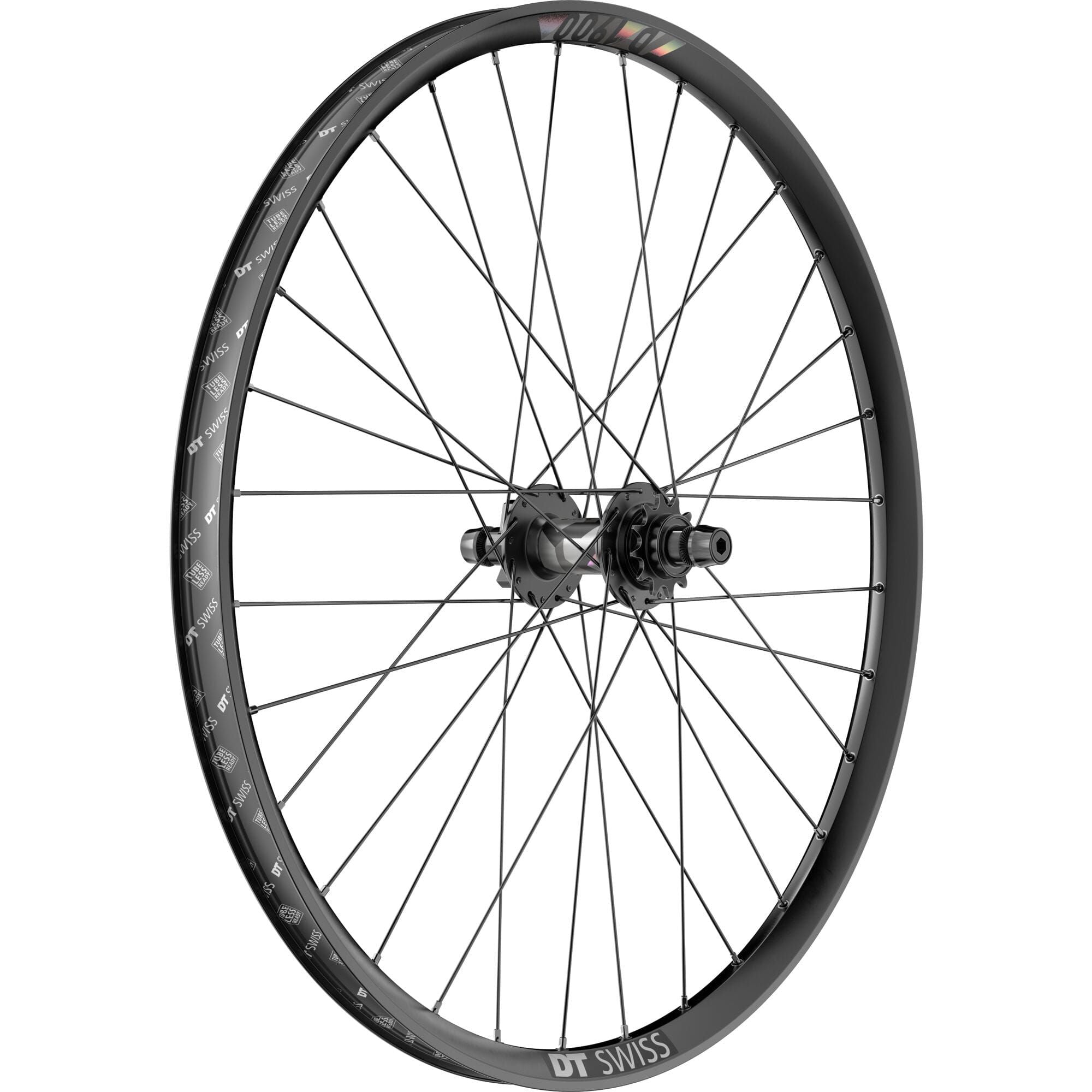 DT Swiss D 1900 26-inch rear wheel with 30mm rim, 135mm axle, tubeless-ready for mountain biking components