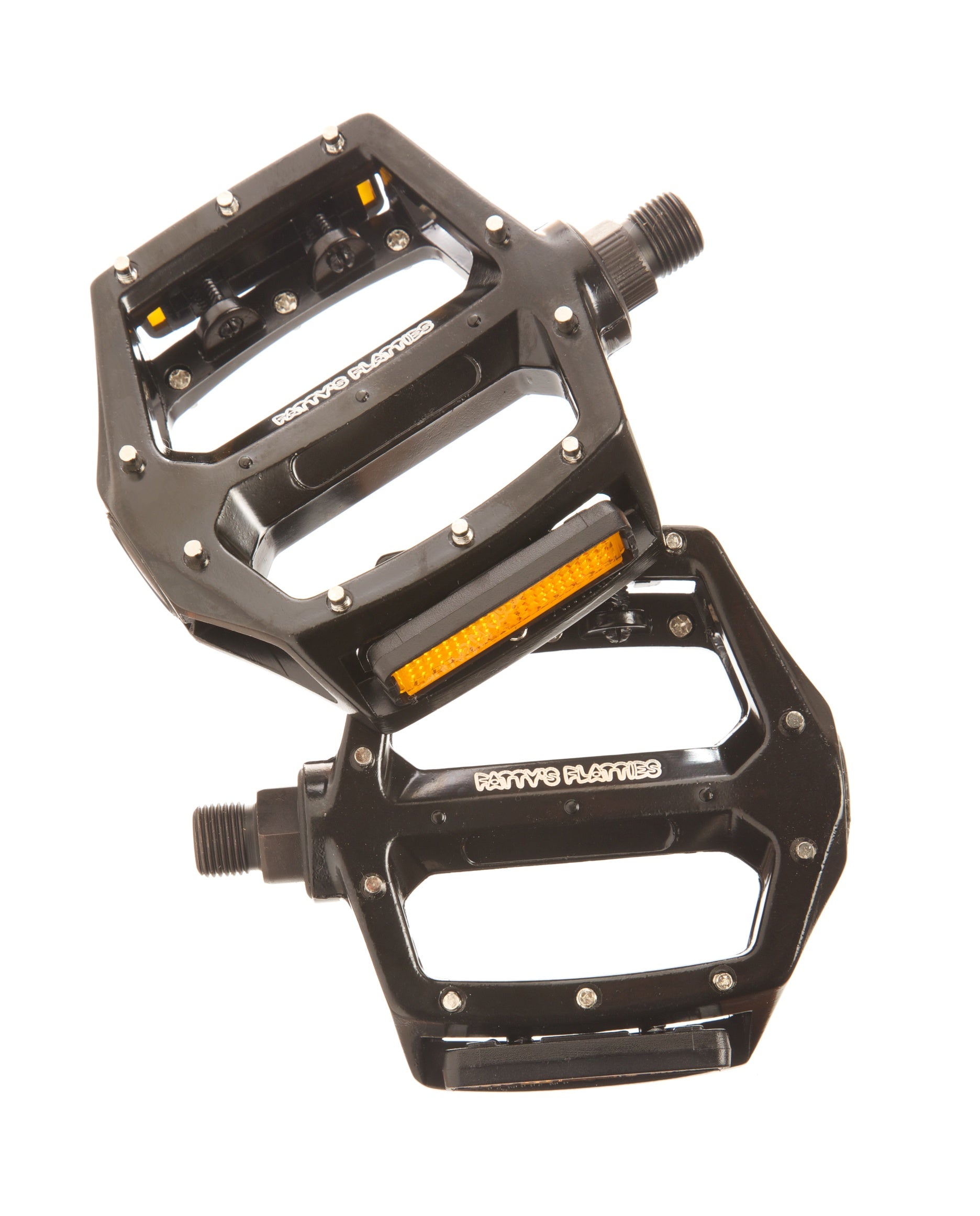 Fatty's Flatties Dobber Black MTB pedal shown, durable flat pedal designed for mountain bikes with a rugged black finish.