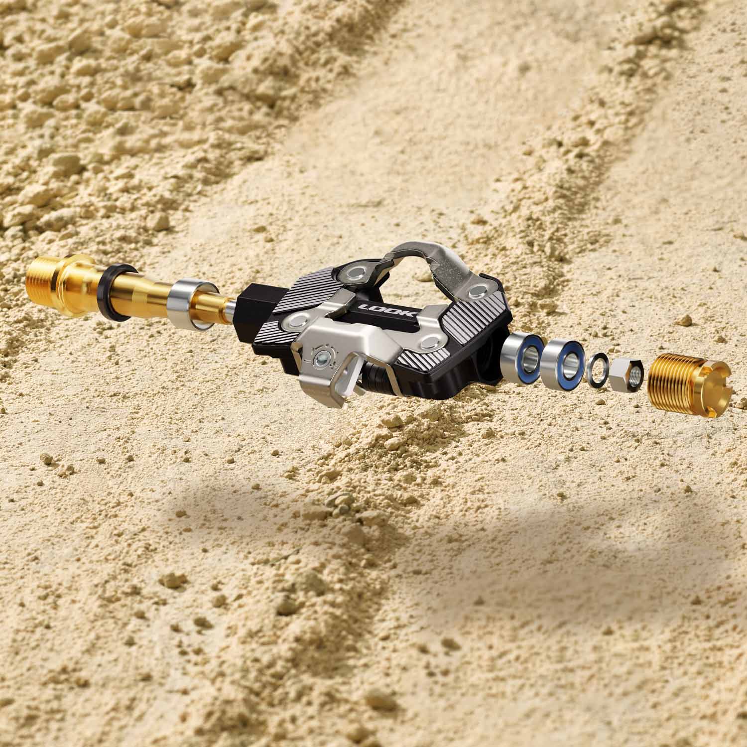 Look X-One-G Ti gravel racing pedals with SPD compatibility and adjustable tension, featuring lightweight titanium construction.