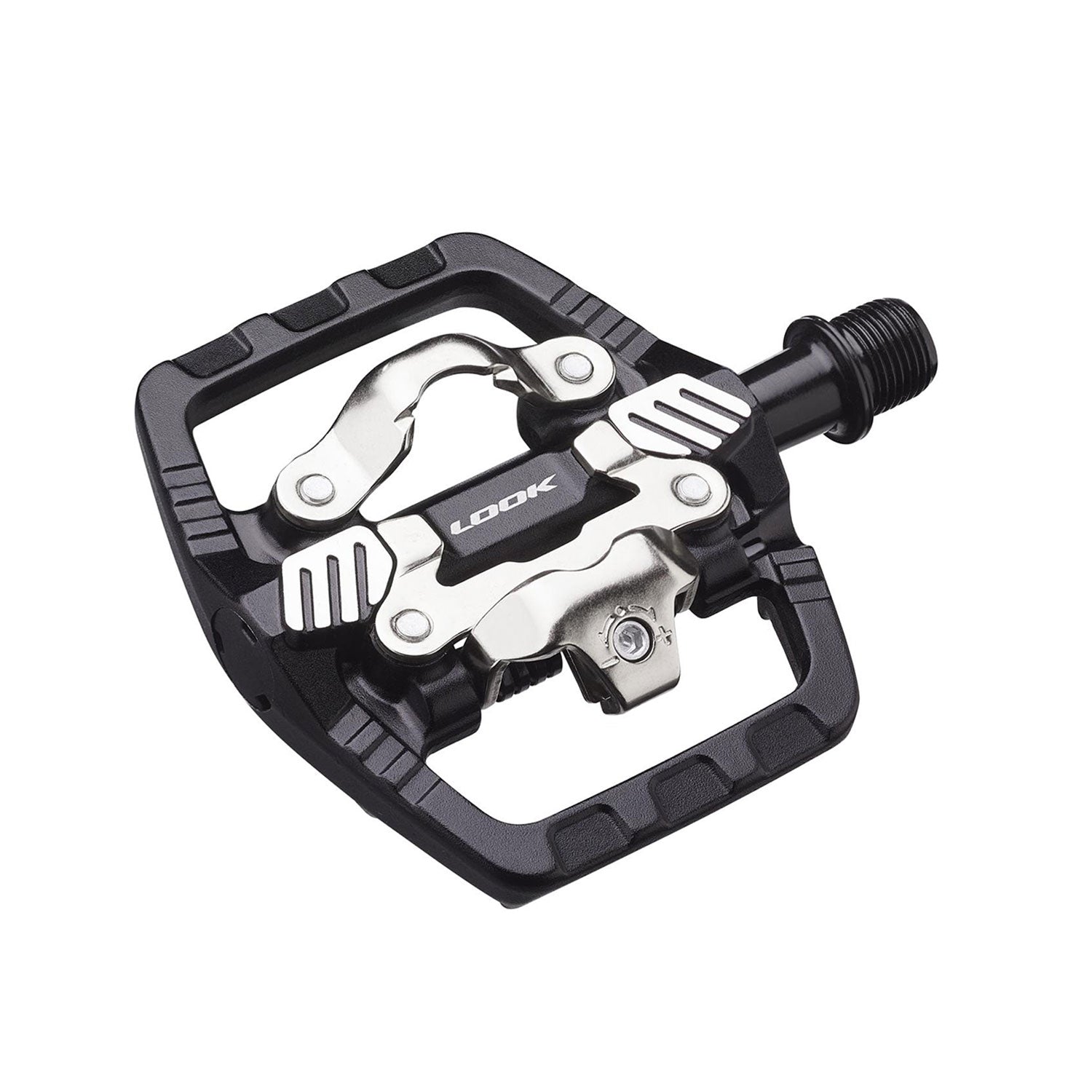 Look X-Venture Plus dual-sided bike pedals with SPD clipless and flat platform, designed for versatile cycling performance.