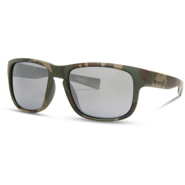 Madison Eyewear Signal Camo Polarized Sunglasses with three lens colors in silver, bronze, and yellow, featuring stylish camouflage frames.