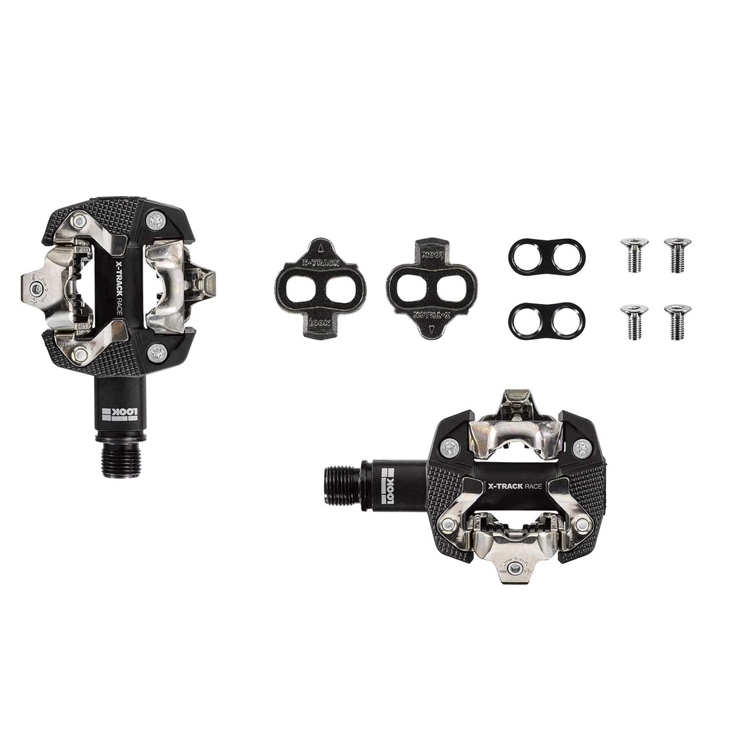 Look X-Track Race MTB pedals with SPD compatibility, adjustable tension, and mud-shedding design for mountain biking components.