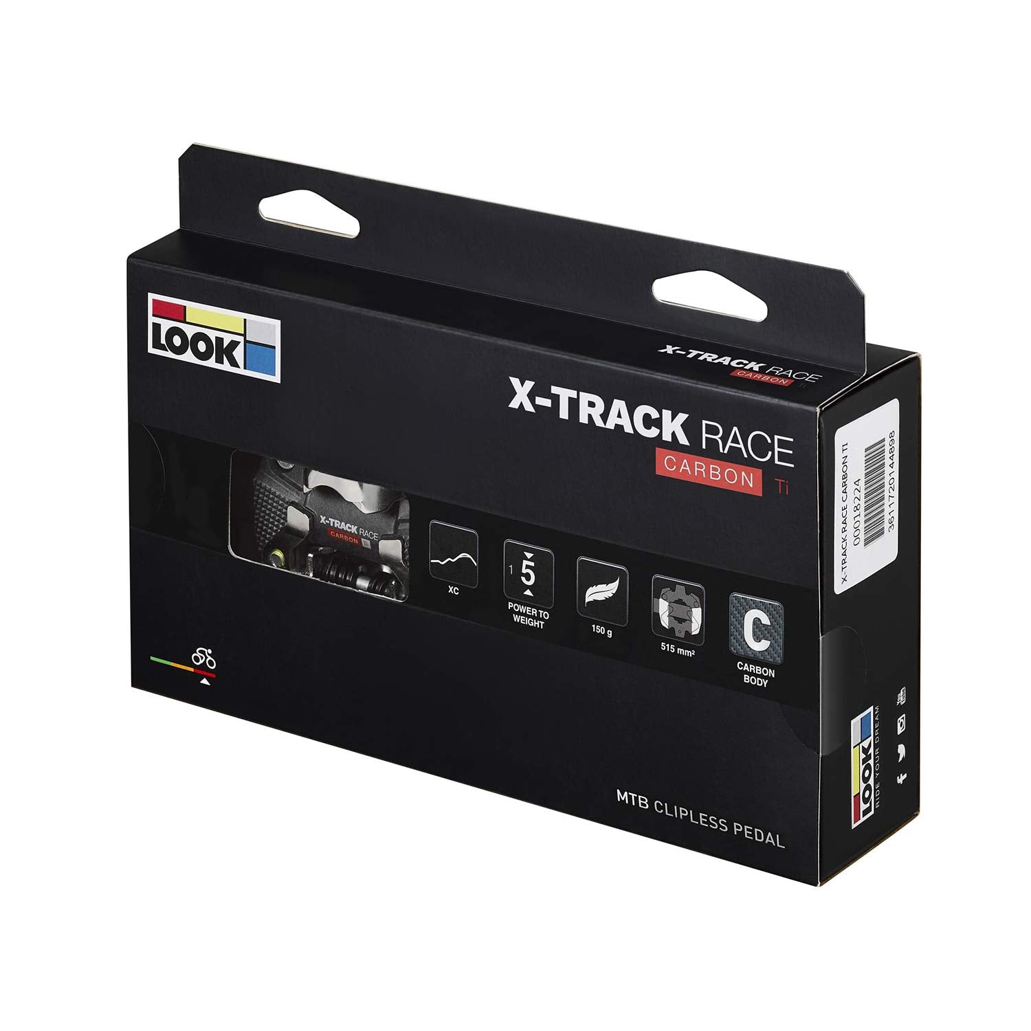 Look X-Track Race Carbon Ti MTB pedals with adjustable SPD cleat tension and lightweight carbon and titanium construction.