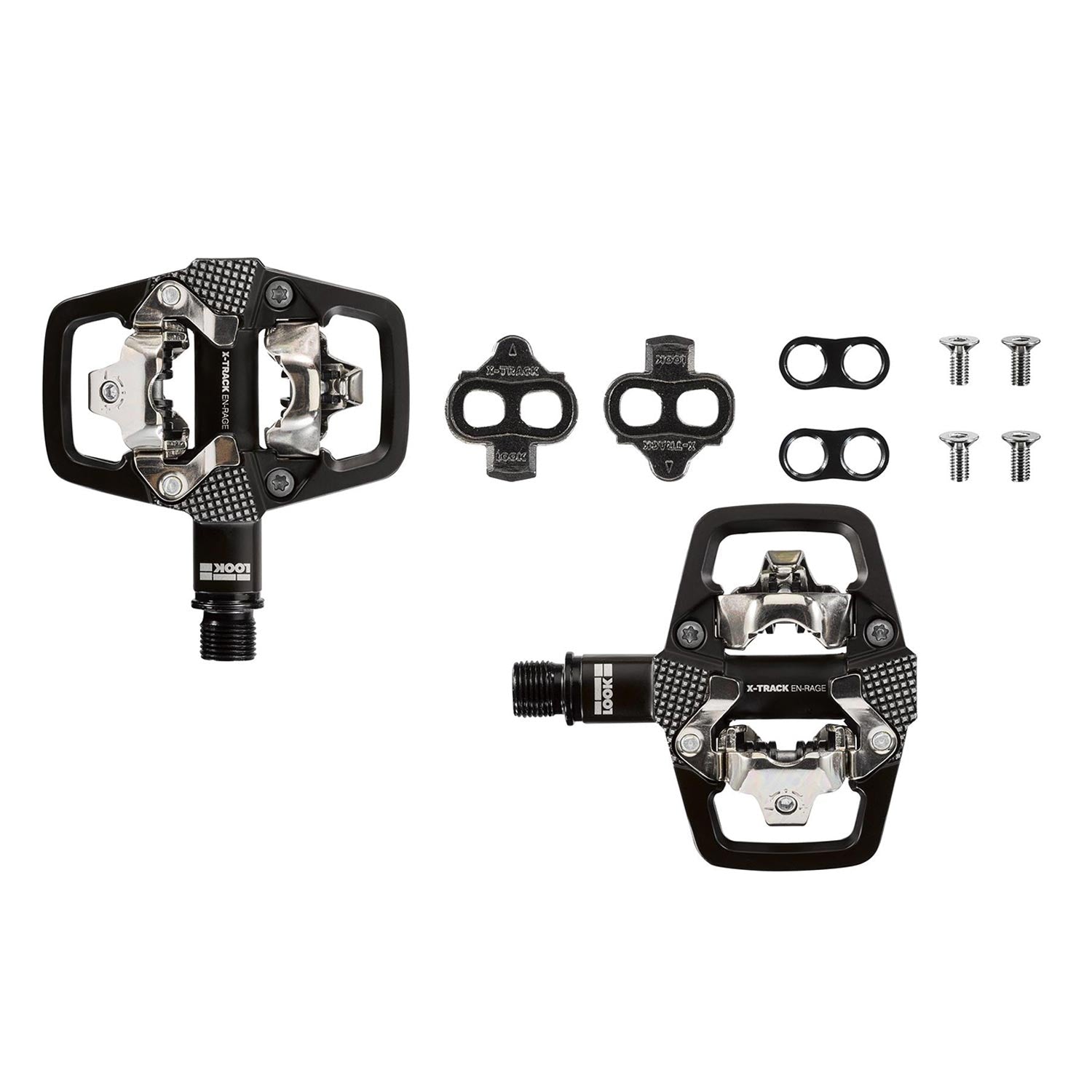 Look X-Track EN-Rage SPD-compatible mountain bike pedals for aggressive MTB riding, shown with clipless pedal design and rugged build.