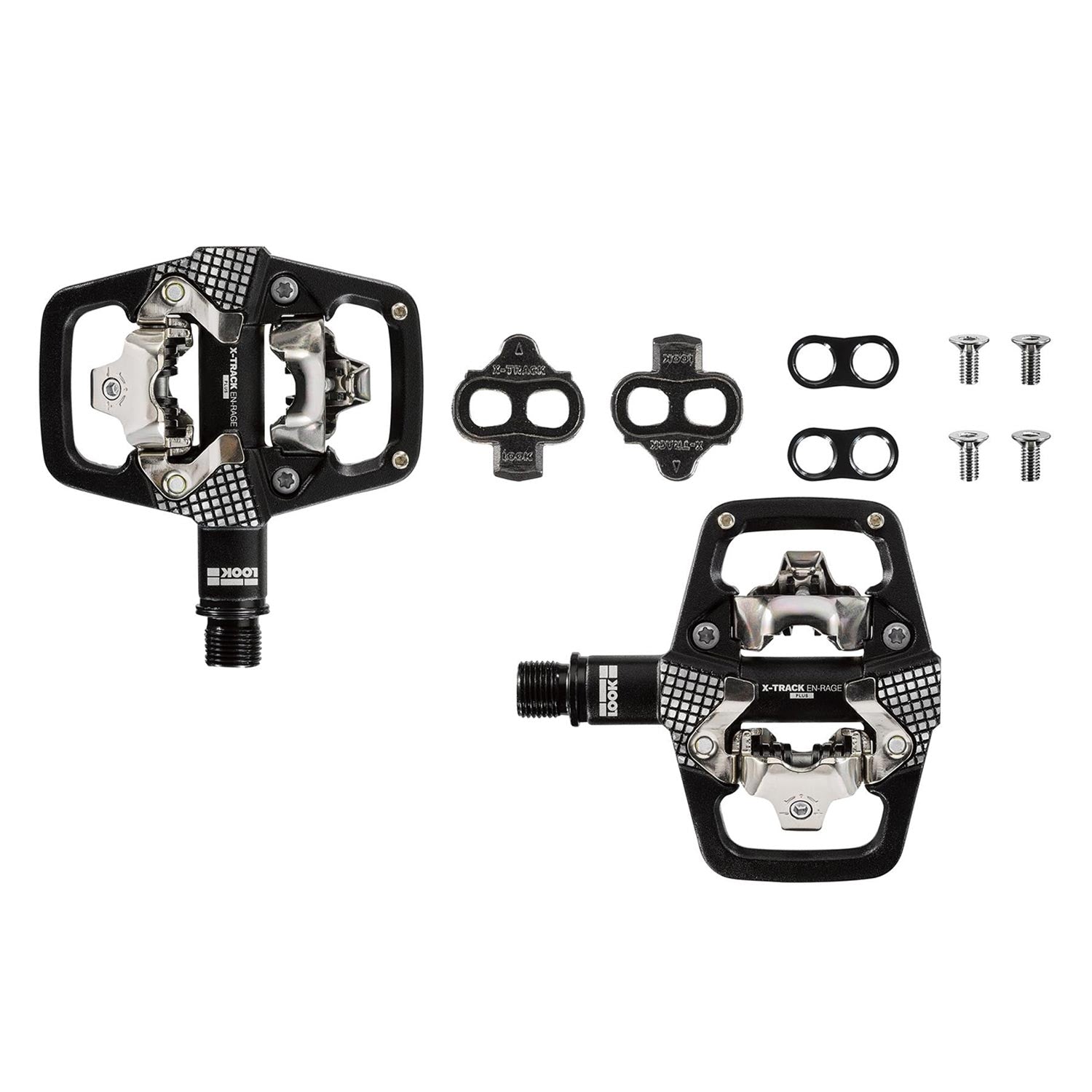 Look X-Track EN-Rage Plus SPD MTB pedals for enduro and aggressive mountain biking, showing black pedal body with clip-in mechanism.