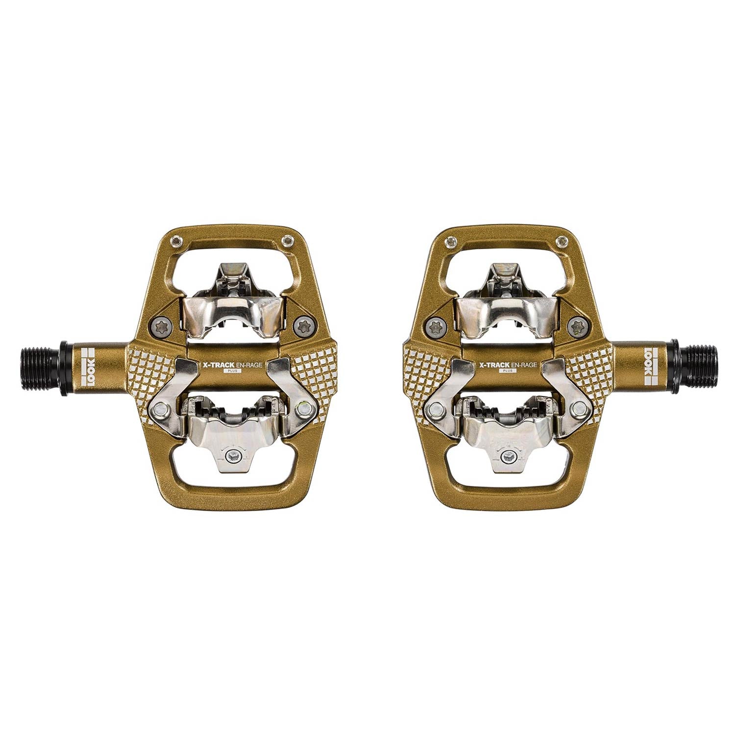 Look X-Track EN-Rage Plus bronze MTB pedals with SPD compatibility, featuring durable clipless design for enduro mountain biking.