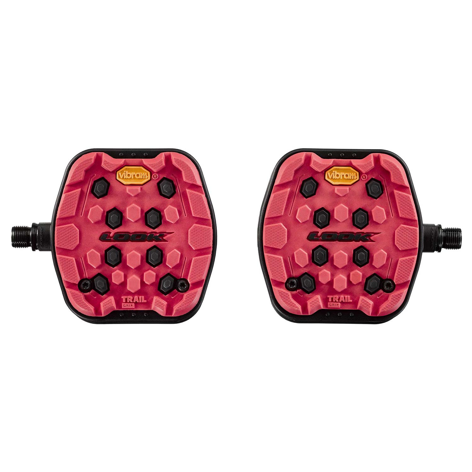 Look Trail Grip flat MTB pedals with Vibram Activ Grip technology, durable components for secure cycling performance.
