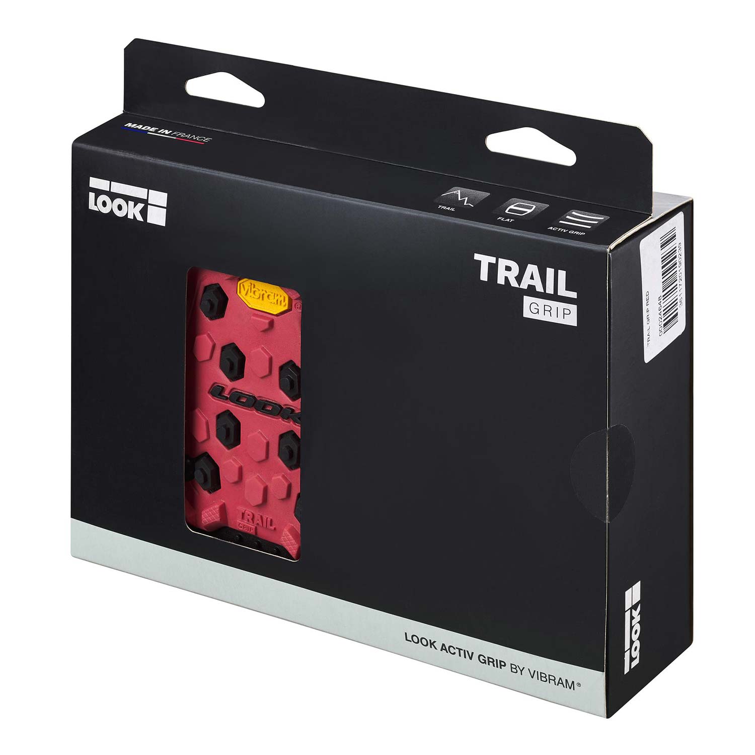Look Trail Grip flat MTB pedals with Vibram Activ Grip technology, showing textured surface and durable construction.