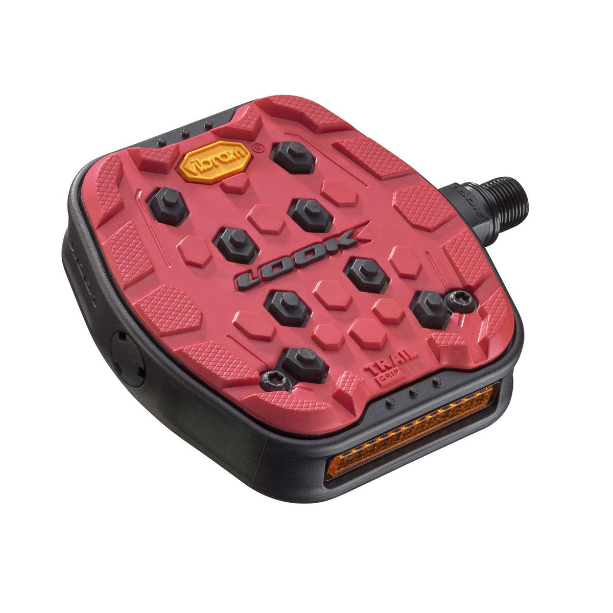 Look Trail Grip Flat Pedals with Vibram Activ Grip technology for MTB bikes, showcasing durable pedal surface and rugged design.