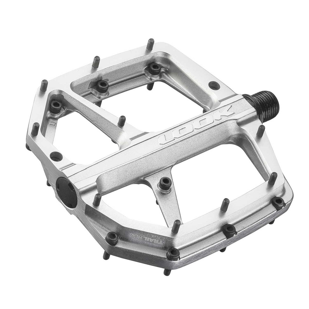 Look Trail Roc Plus flat pedals with forged aluminium platform and adjustable pins, designed for durable mountain biking components.