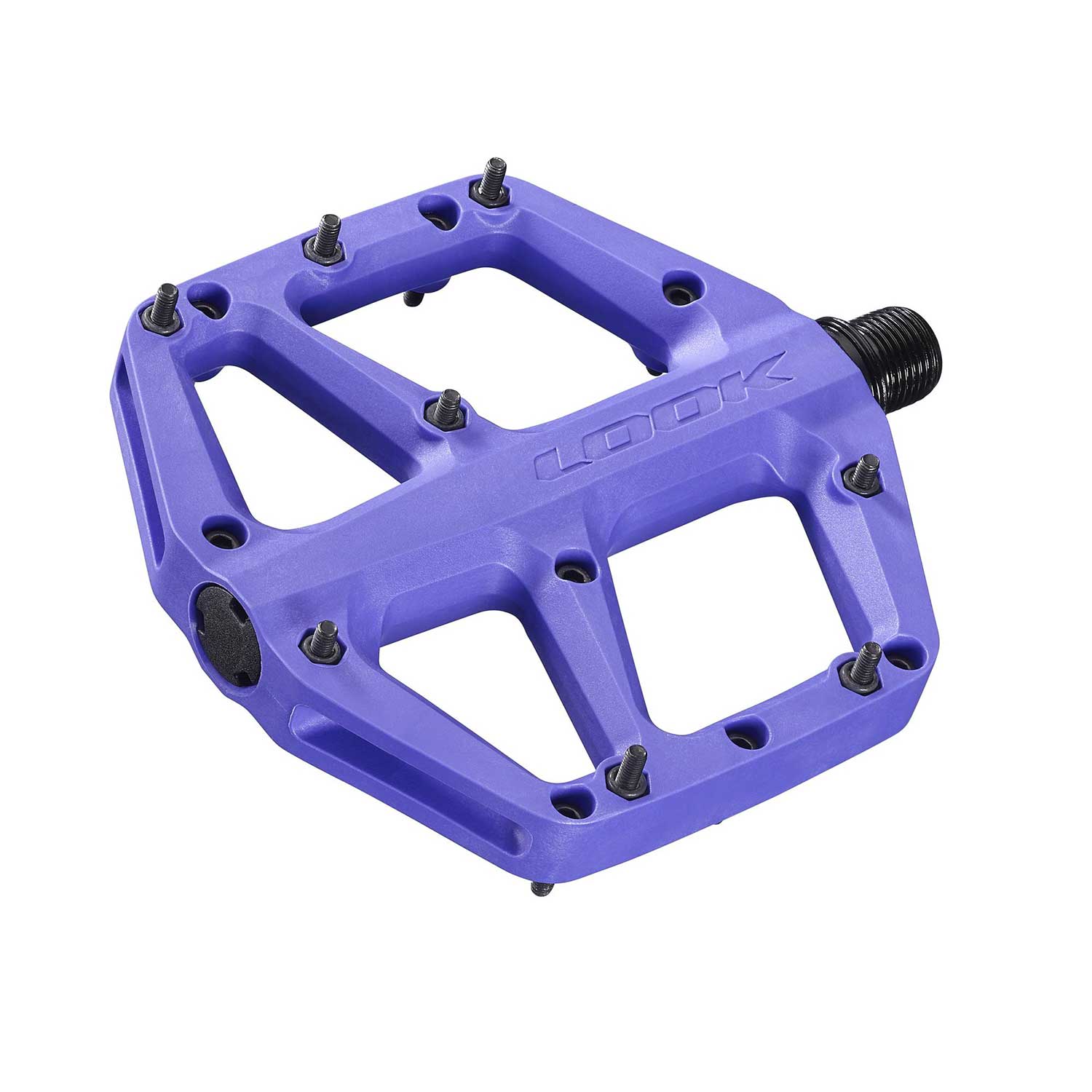 Look Trail Fusion flat MTB pedals with wide platform and replaceable pins, showcasing durable cycling component design.