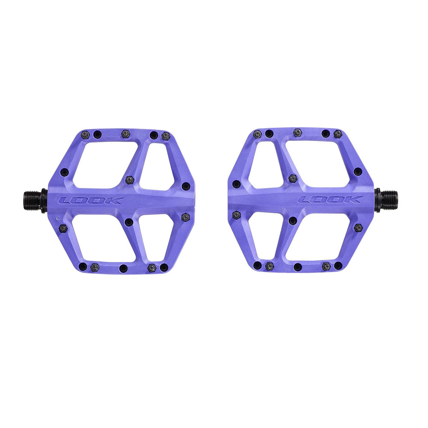 Look Trail Fusion flat MTB pedals with wide platform and replaceable pins, designed for mountain biking components.