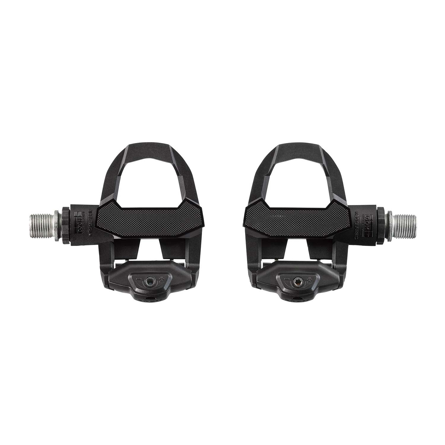 Look Keo Classic 3 bike pedals with adjustable tension, chromoly spindle, and durable components for road cycling.