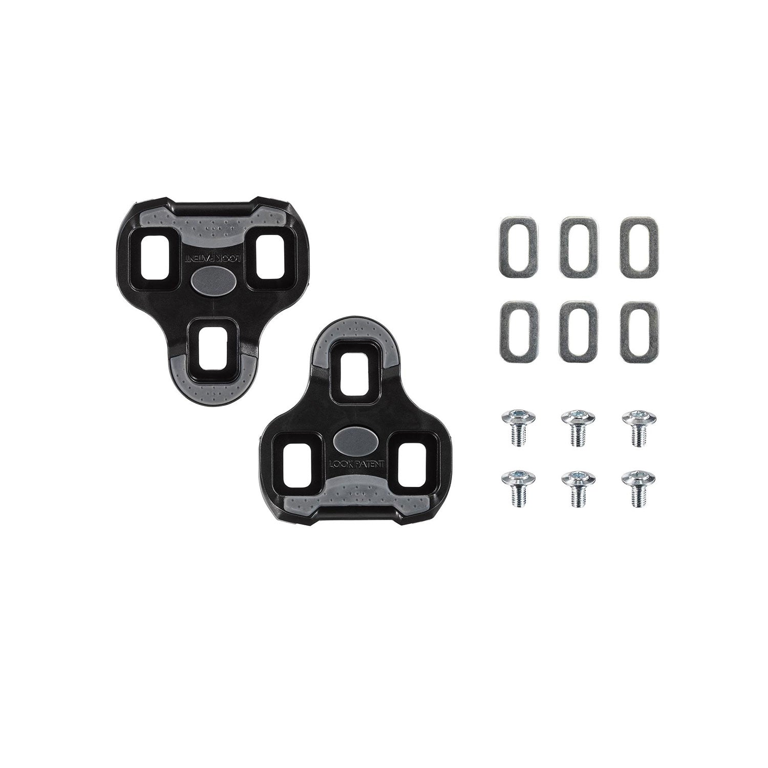 Look Keo Grip cleats with Silent Float technology for improved cycling performance, shown attached to a cycling shoe.
