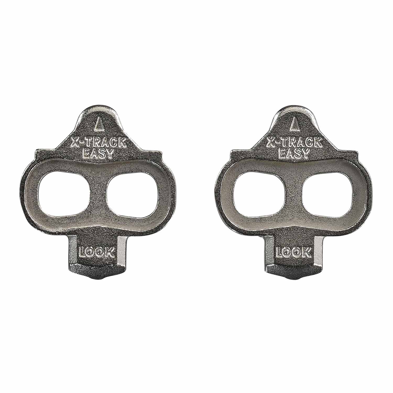 Look Cleat X-Track Easy Mountain Bike cleats attached to pedals, designed for X-Track and Geo cycling pedals.