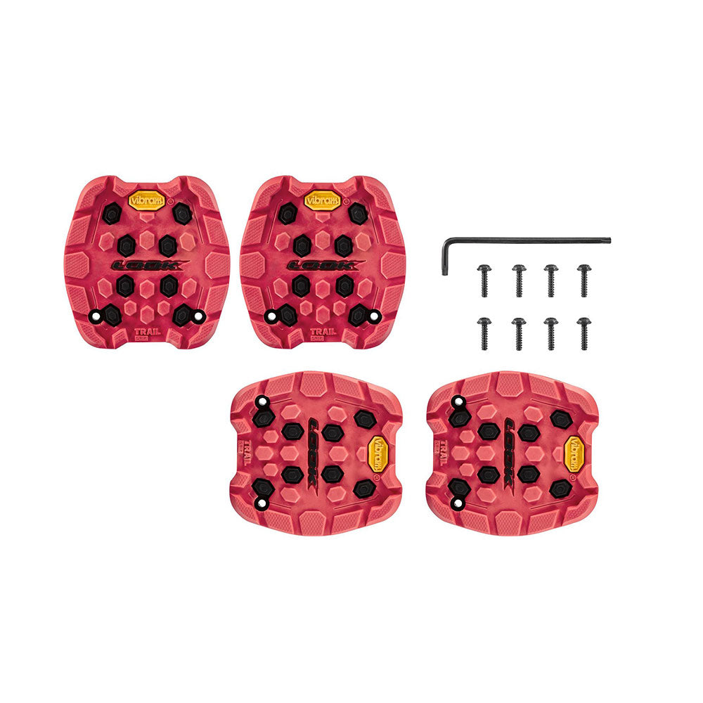 Look Trail Grip Pads with VIBRAM Activ Grip for off-road bike pedals, showing textured rubber surface and installation details.