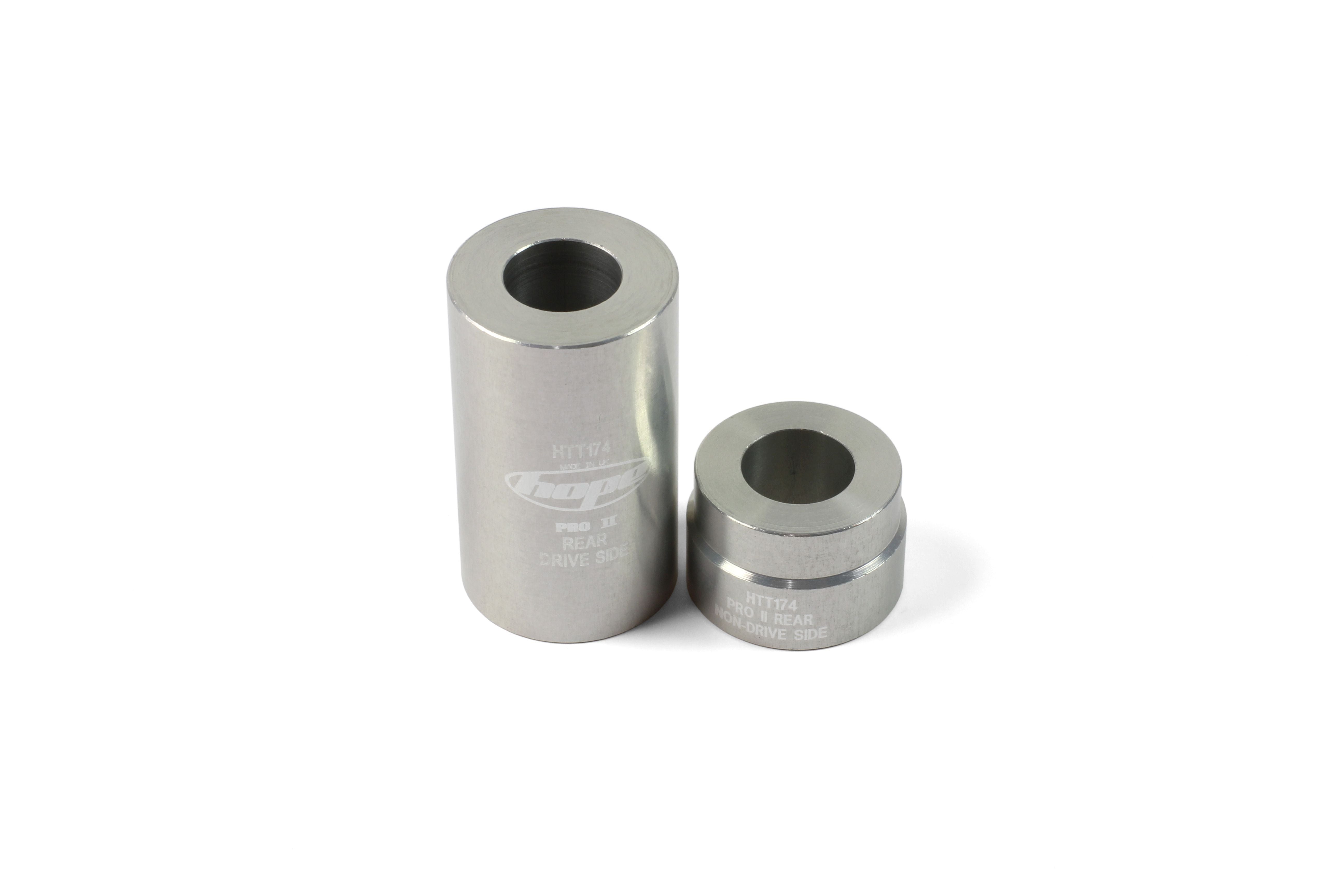 Pair of Hope Tool bearing support bushes for precise hub maintenance and repair, designed for workshop use.