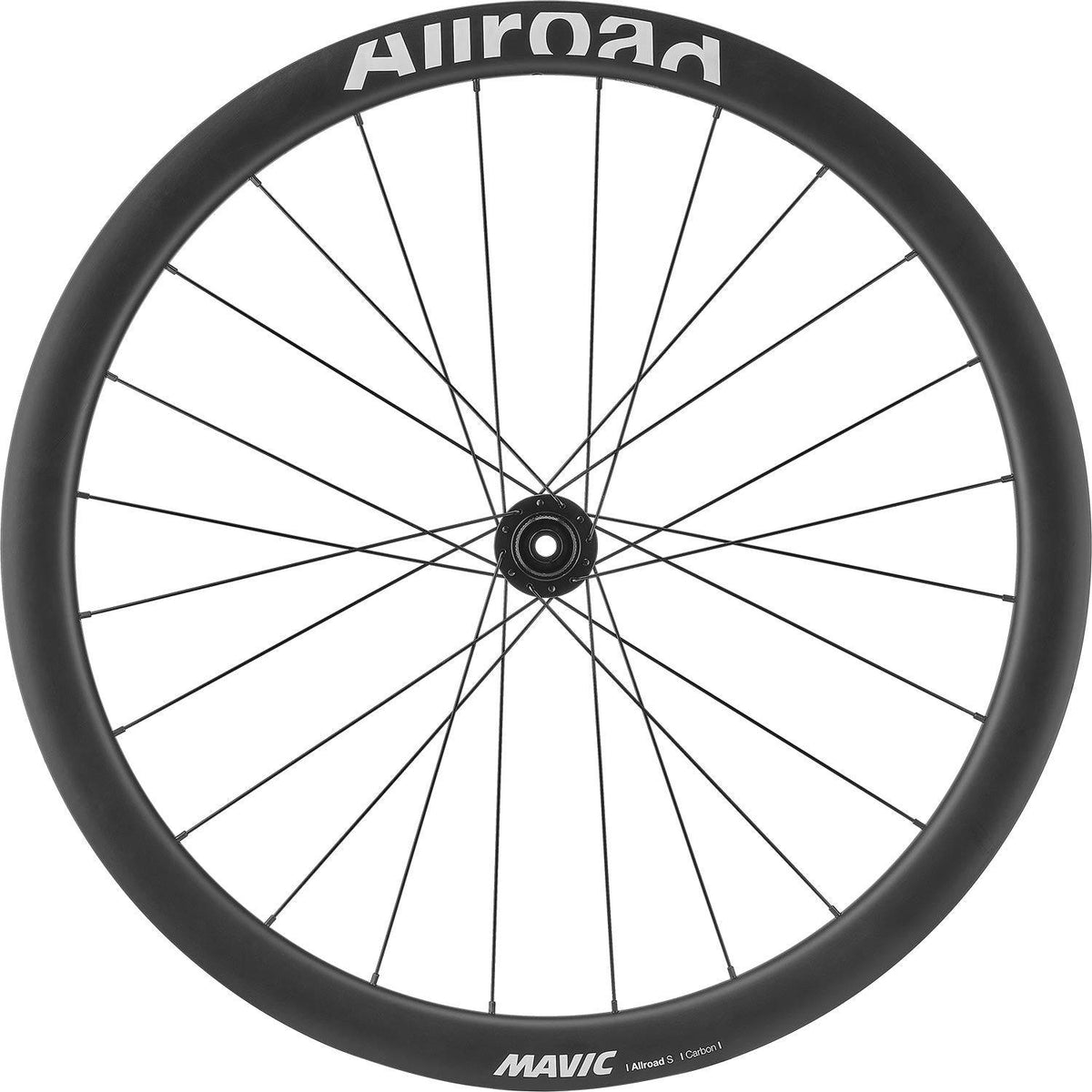 Mavic Allroad S Carbon Centre Lock Disc Wheel for gravel and e-bike, showing the sleek carbon rim and disc brake interface.