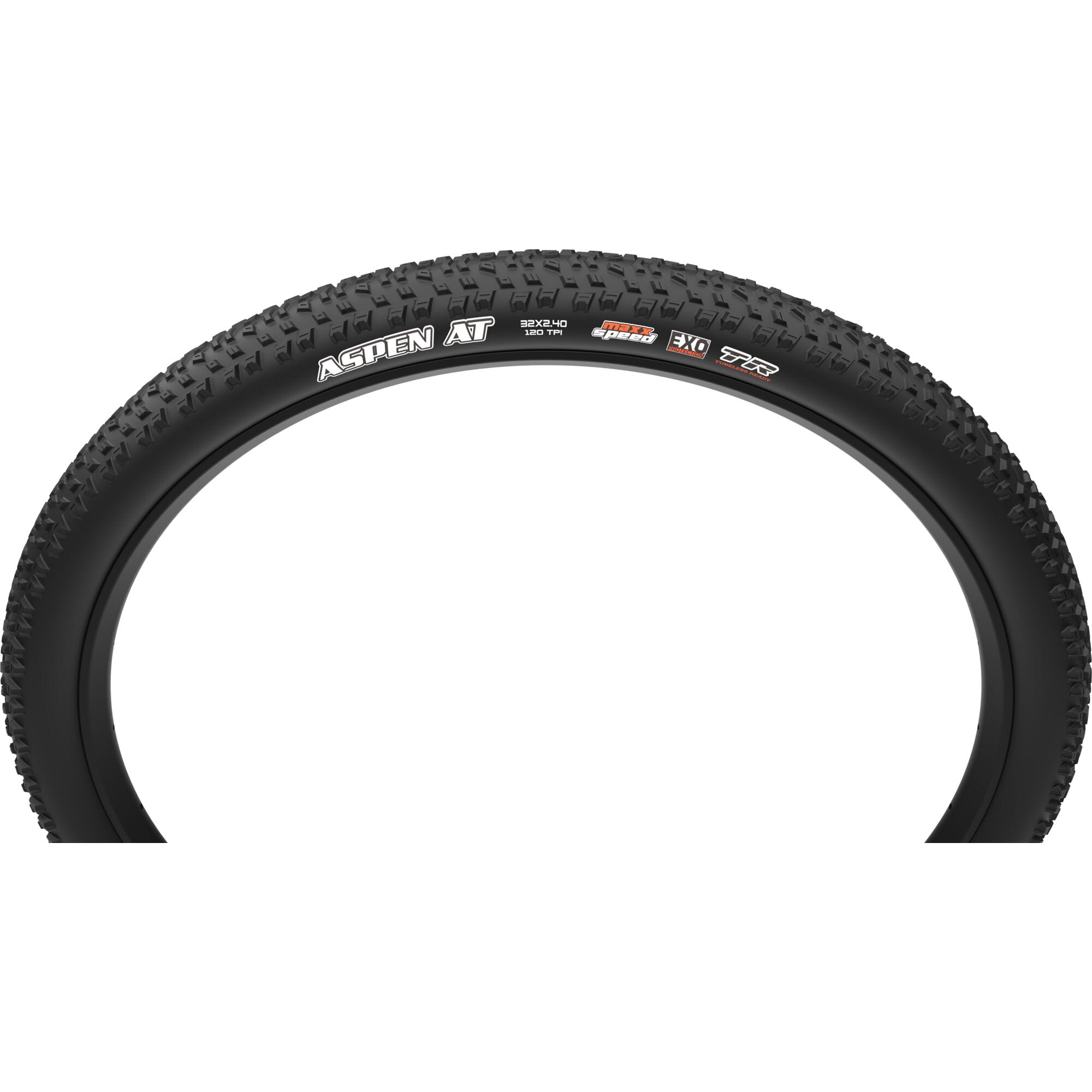 Maxxis Aspen AT folding tubeless mountain bike tyre 32x2.40 with EXO protection and 120 TPI for durability and performance