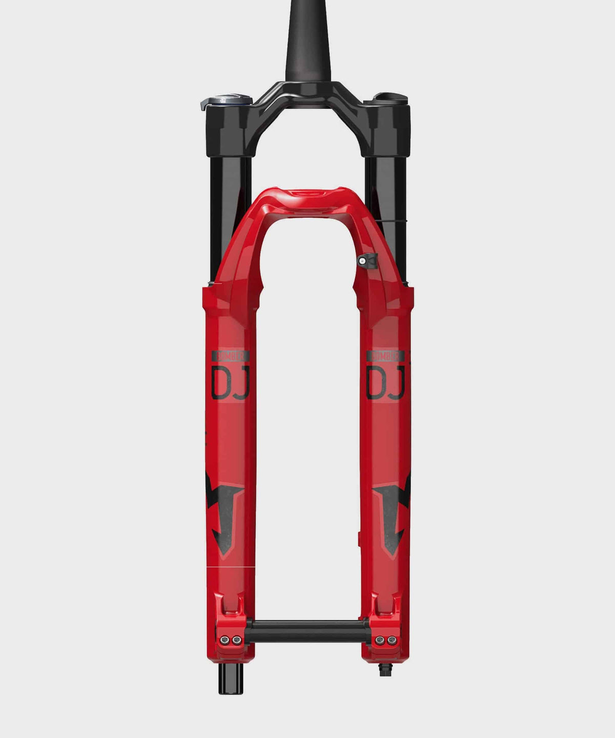 Marzocchi Bomber DJ GRIP tapered MTB fork with 26-inch wheels and 100mm travel, showing suspension components and design features.