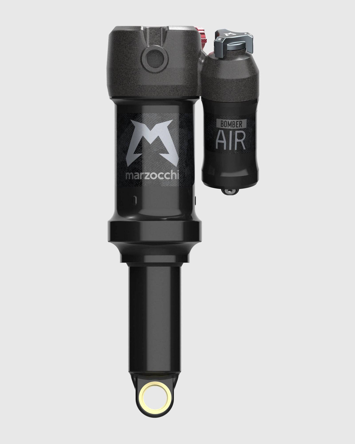 Marzocchi Bomber Air Shock rear suspension for downhill and trail riding, showing the high-performance shock absorber components.