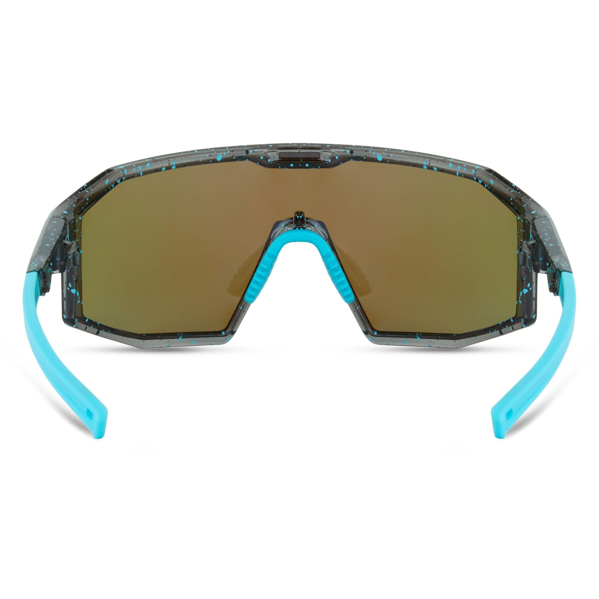 Madison Eyewear Enigma sunglasses with three lenses, featuring blue black splatter, purple mirror, and amber clear options.