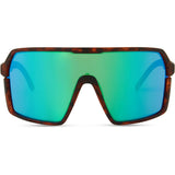 Madison Eyewear Crypto dark tortoiseshell sunglasses with three lenses: green mirror, amber, and clear, for versatile eye protection.
