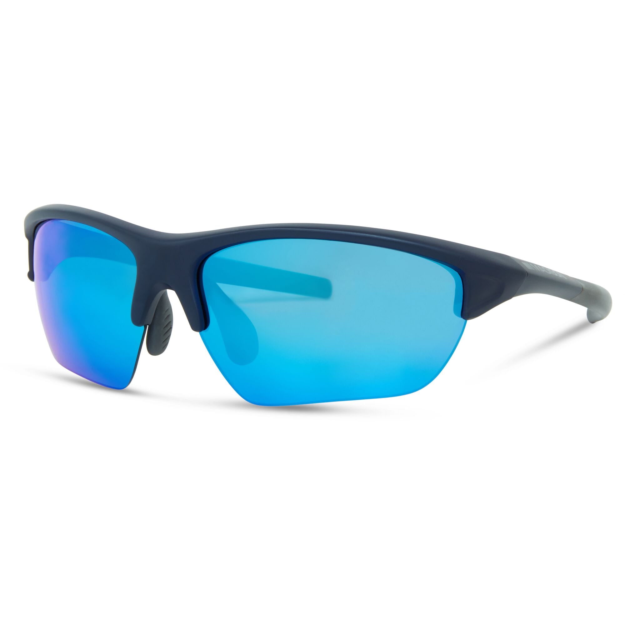 Madison Eyewear Mission Ink Navy sunglasses with blue mirror polycarbonate lenses and stylish frame design.