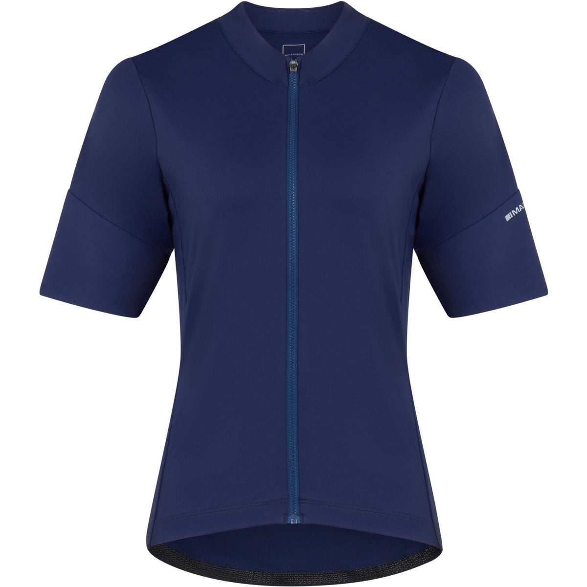 Madison Flux women's short sleeve cycling jersey in ink navy with pockets, size 6, featuring a fitted design and breathable fabric.