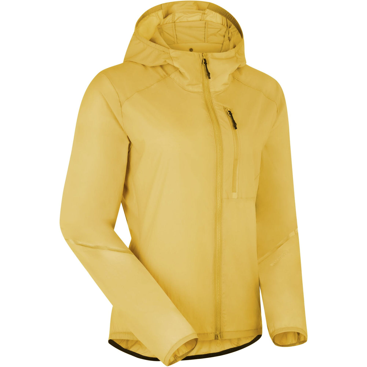 Madison Roam men's lightweight windproof packable jacket displayed, showing front view with zip closure and adjustable hood.