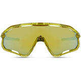 Madison Eyewear Code Breaker sunglasses with three lenses in midnight green, bronze mirror, and amber clear, shown in image.