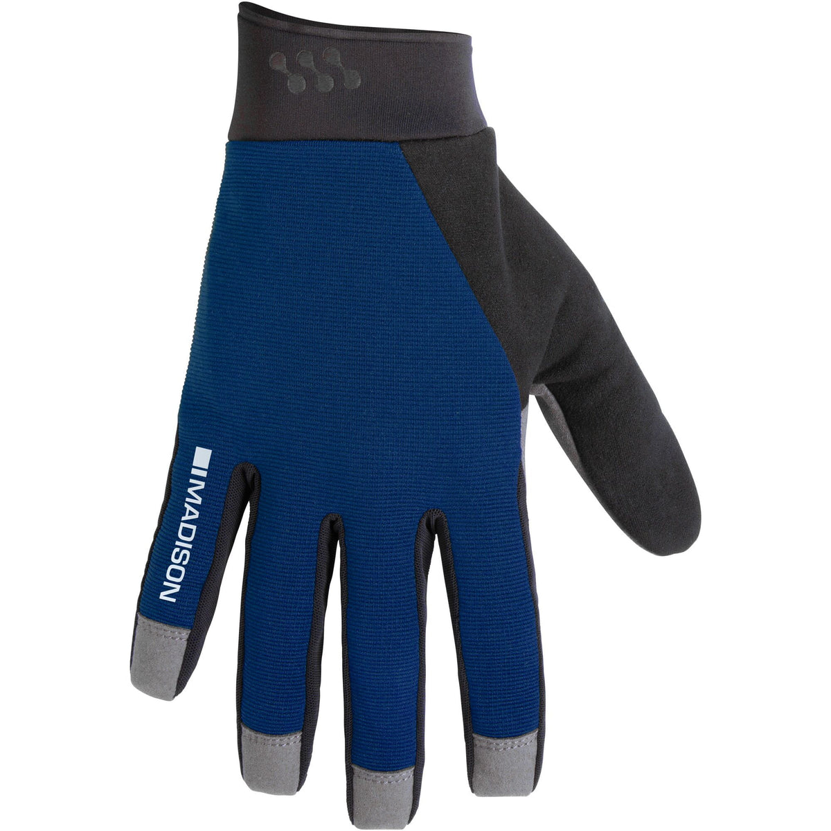 Madison Freewheel Gel Pad Trail Gloves, black cycling gloves with padded palms and adjustable wrist straps, designed for comfort.