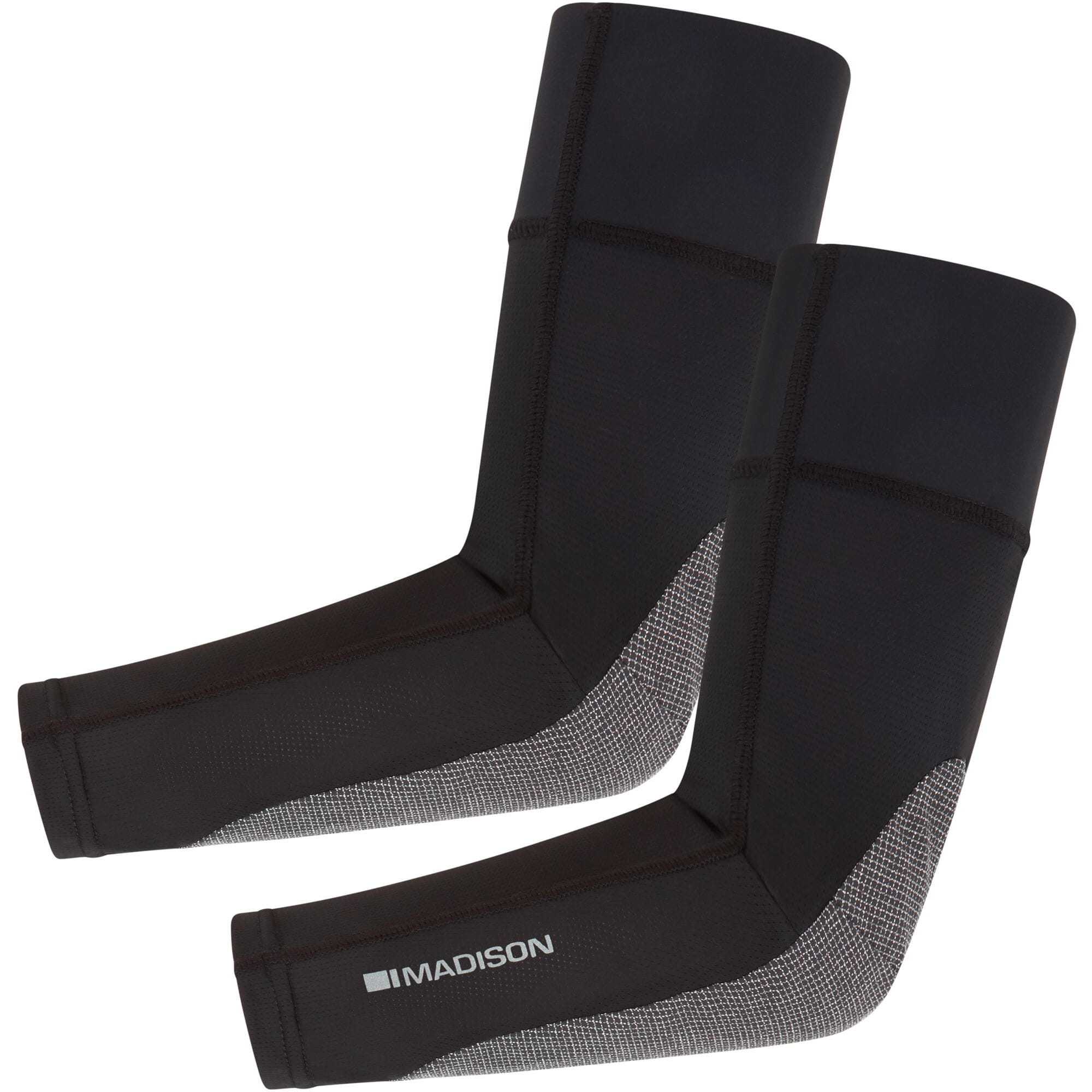 Madison Flux Ultra Light Level 1 RHEON mountain bike elbow pad set with breathable, lightweight protective clothing, shown in image.