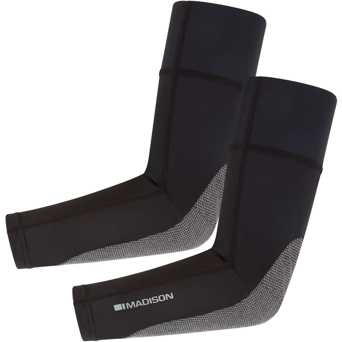 Madison Flux Ultra Light Level 1 RHEON mountain bike elbow pad set with breathable, lightweight protective clothing, shown in image.