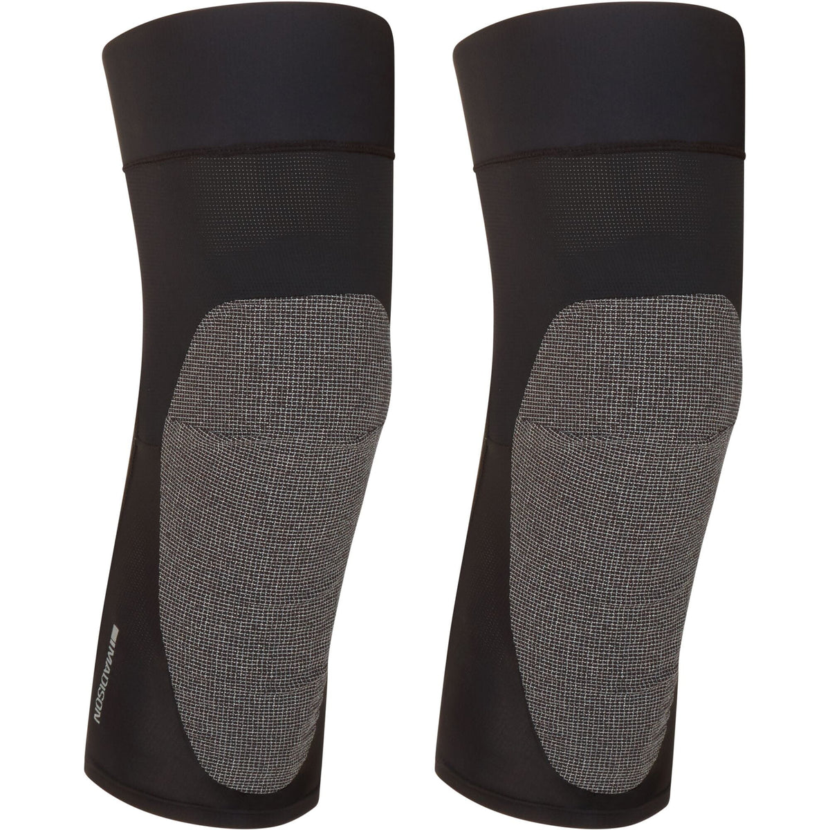Madison Flux Ultra Light Level 1 RHEON knee pads set for mountain biking protection, showing lightweight, adjustable padded knee guards.