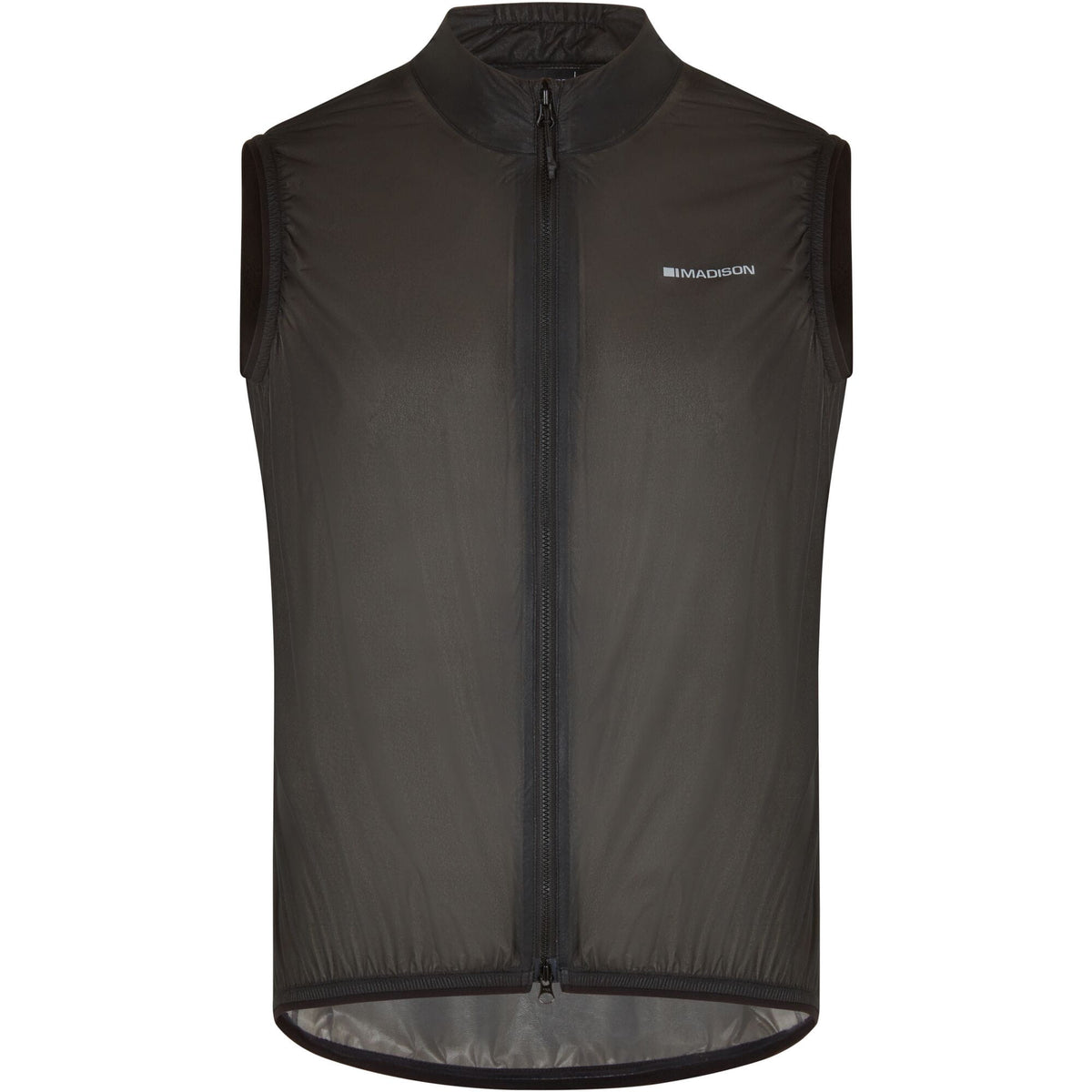 Madison Flux 2L ultra packable waterproof men's cycling gilet with reflective inserts, lightweight and designed for outdoor riding.
