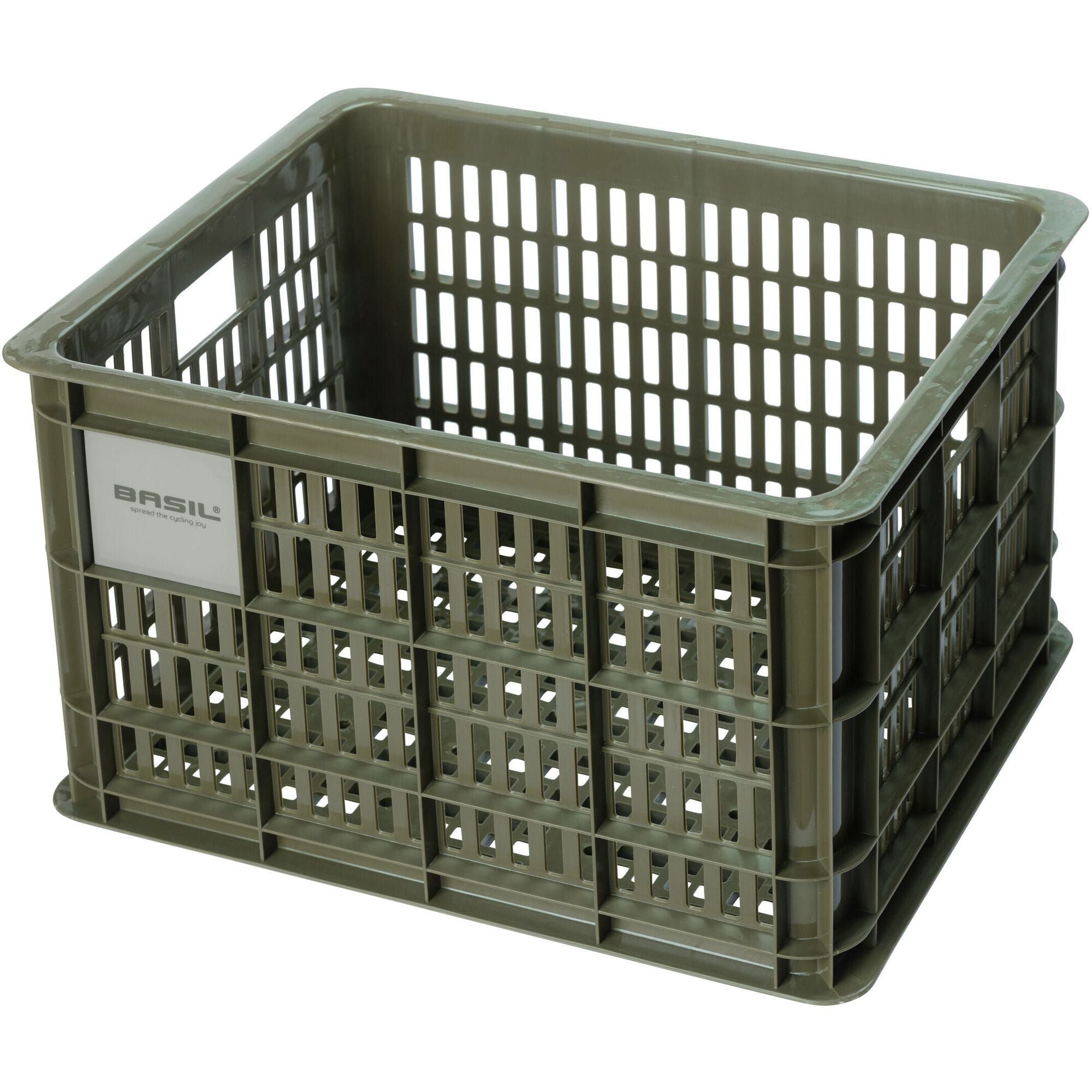 Green Basil Bicycle Crate Medium 29.5L eco-friendly bike storage basket with handles, designed for versatile bike accessories.