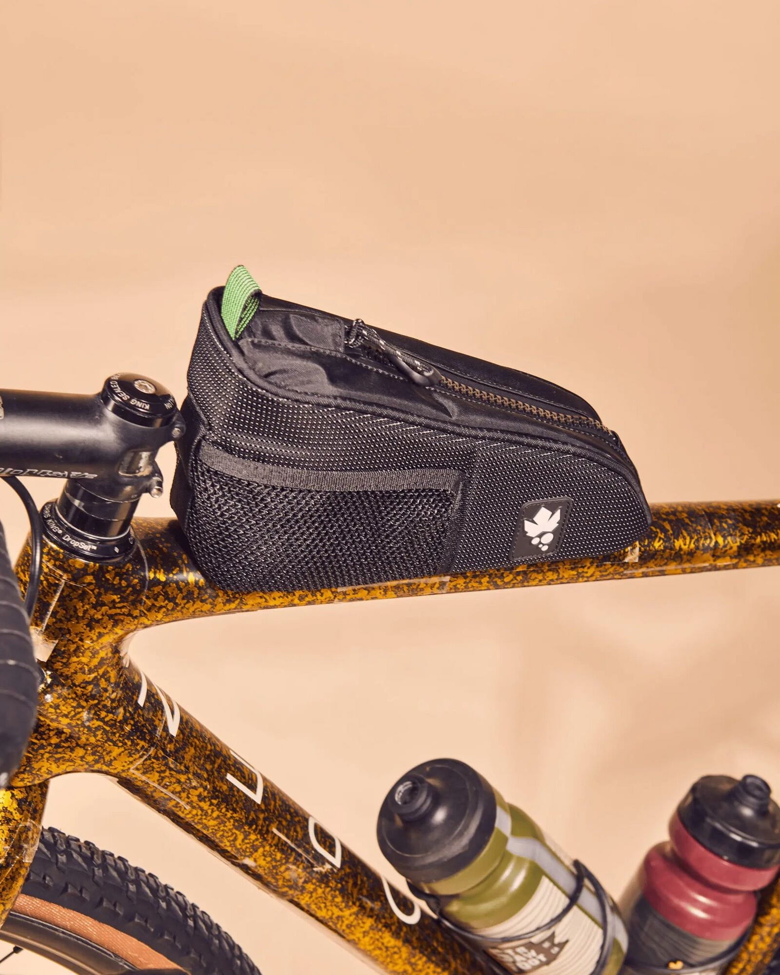 Miss Grape Node Adventure 2-Hole Frame Mount Toptube Bag for bikepacking, showing durable black bike accessory mounted on bike frame