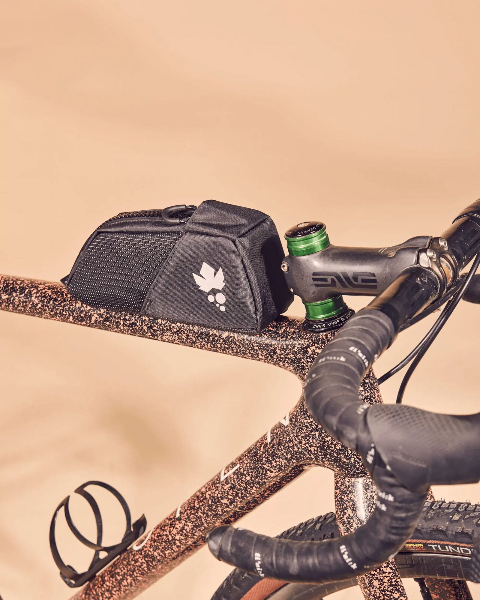 Miss Grape Node Road 2-Hole Frame Mount Top Tube Bag for road and gravel bikes, showing the compact bag attached to bike frame.
