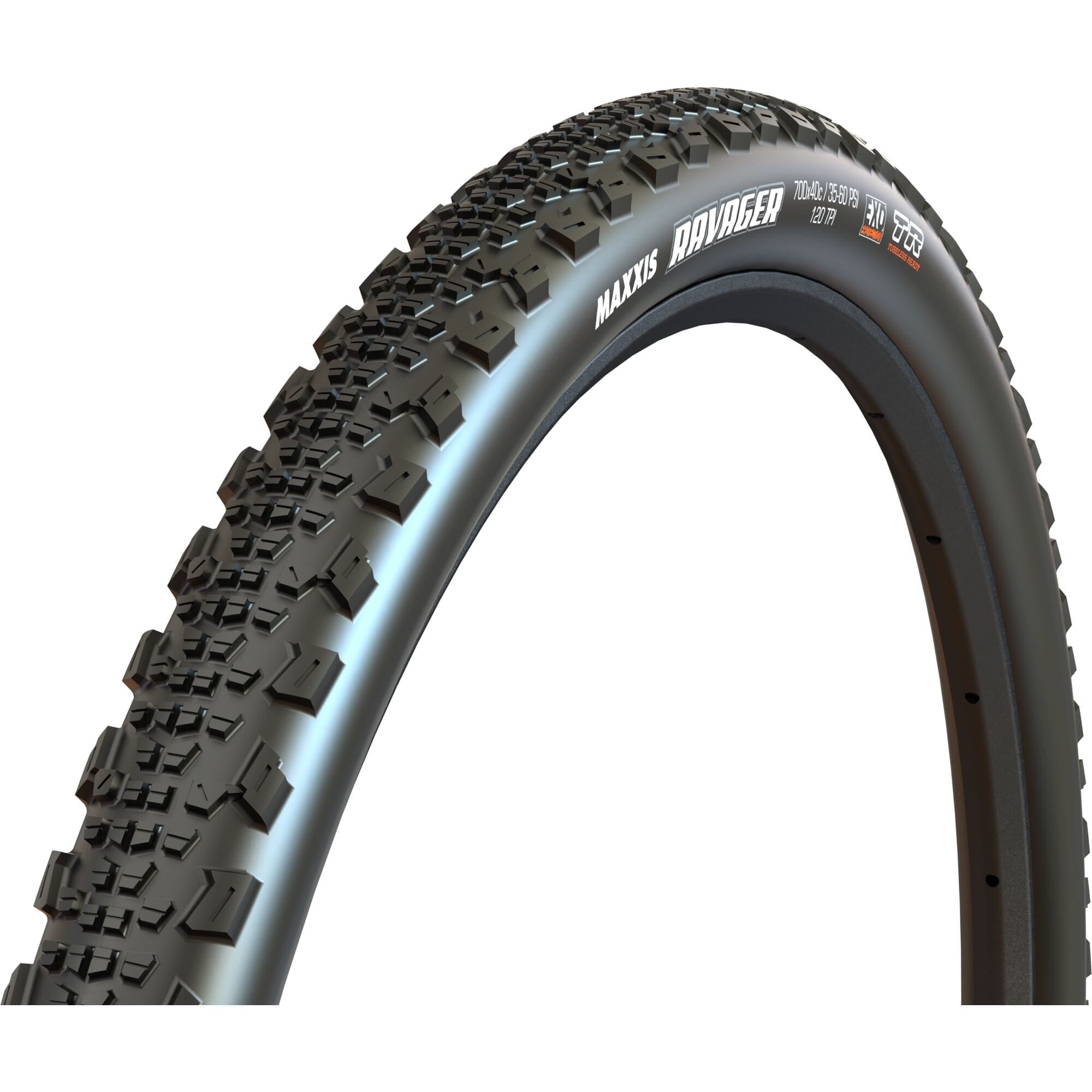 Maxxis Ravager 700x50C tubeless folding gravel tire with dual compound and EXO protection for mountain biking and gravel riding.