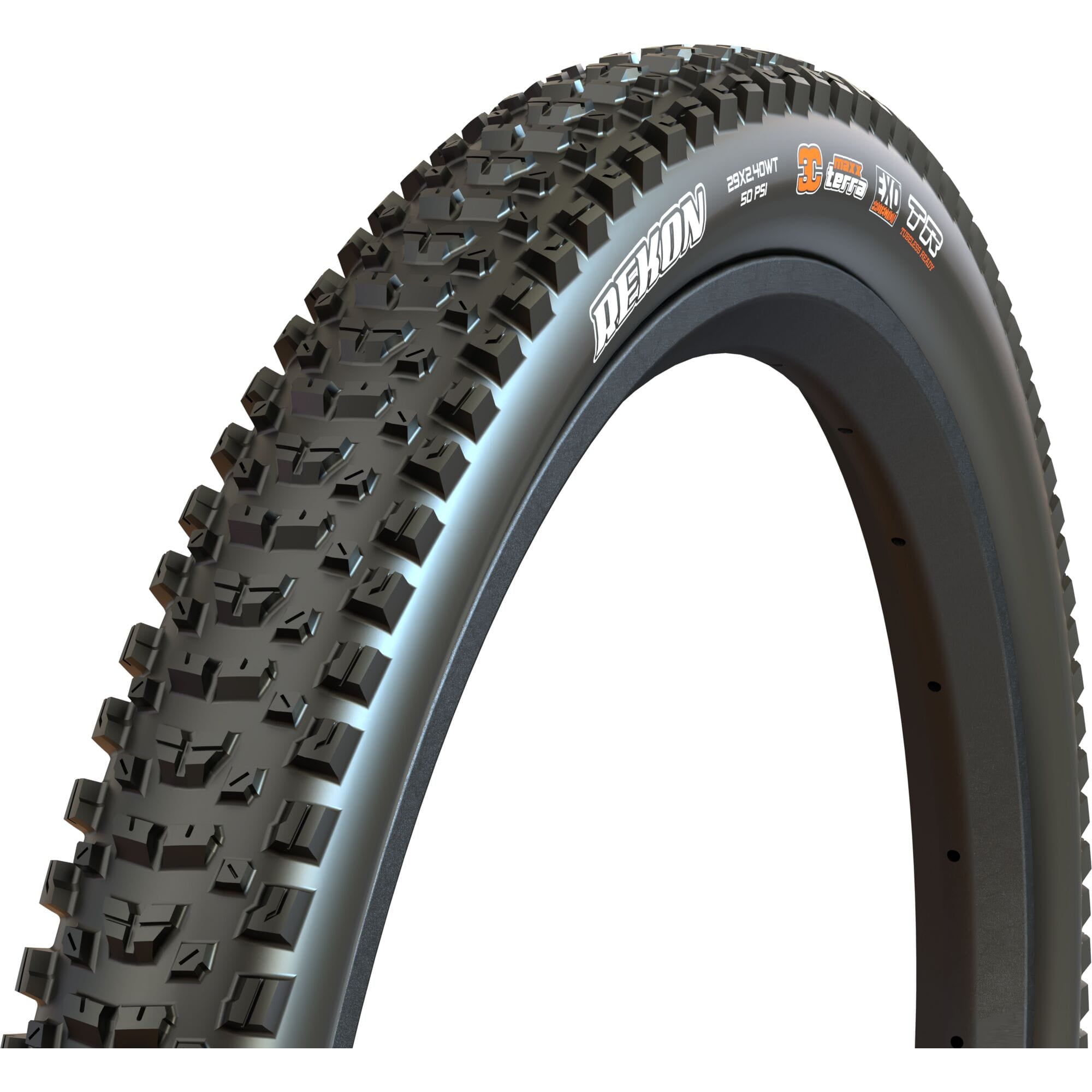 Maxxis Rekon+ 27.5x2.80 folding MTB tire with MaxxTerra compound and EXO+ protection for trail riding.