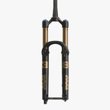 Fox 2027 38 Float FACT MTB fork grip X2 KaboltX110 with tapered 44mm steer tube, black finish, front view.