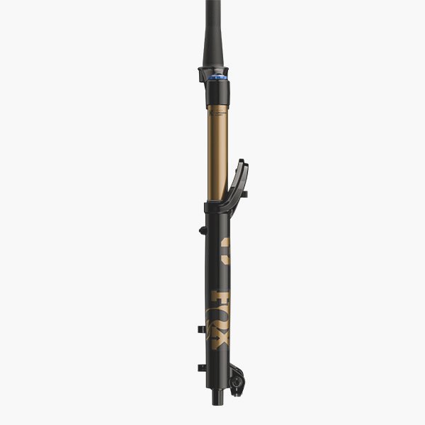 Fox 2027 38 Float FACT 180 MTB fork grip and KaboltX110 taper, black side view showing components and tapered 44mm crown