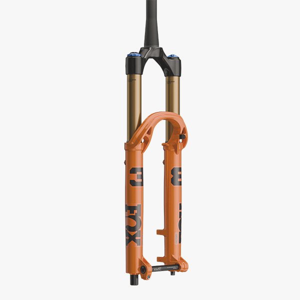 Fox 2027 38 Float MTB fork grip X2 Kabolt with tapered 44mm steer tube, orange finish, and high-performance suspension components
