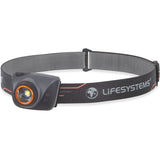 Lifesystems Intensity 580 rechargeable head torch with adjustable brightness and water-resistant design, shown with straps and LED light