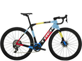 Trek Domane+ SLR 7 AXS electric road bike with gravel tires, SRAM XPLR drivetrain, sleek frame, and aerodynamic design.