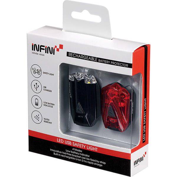 Infini Lava twin pack micro USB front and rear lights black | Swinnerton Cycles