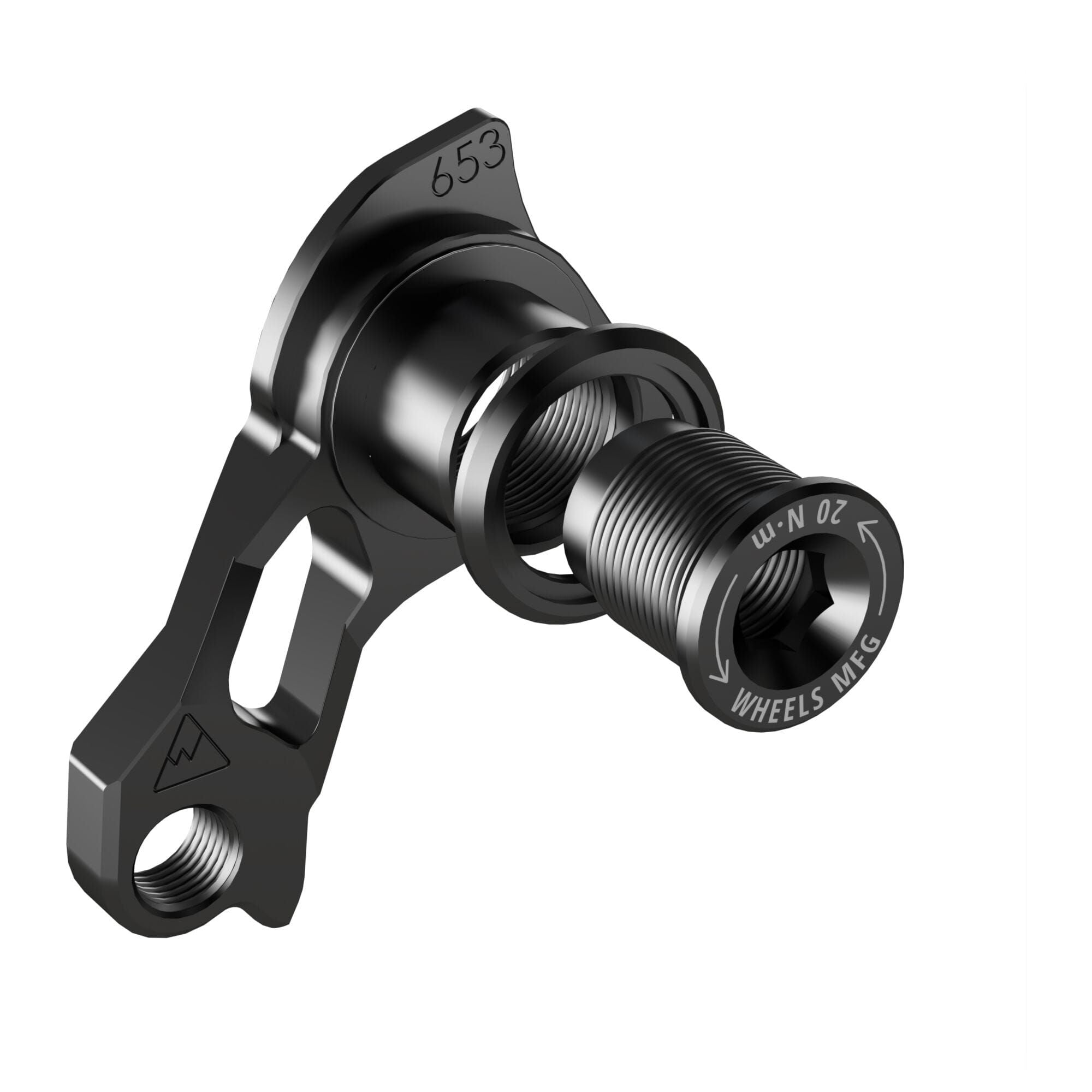 Wheels Manufacturing replaceable derailleur hanger dropout for SRAM UDH and Shimano bikes, shown in a close-up of the component.