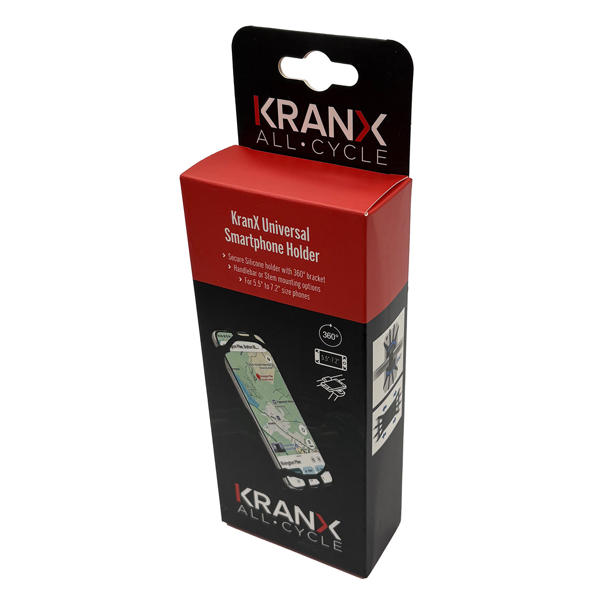 KranX universal silicone smartphone holder with 360° rotation, designed for bikes and desks, displaying the adjustable holder in use